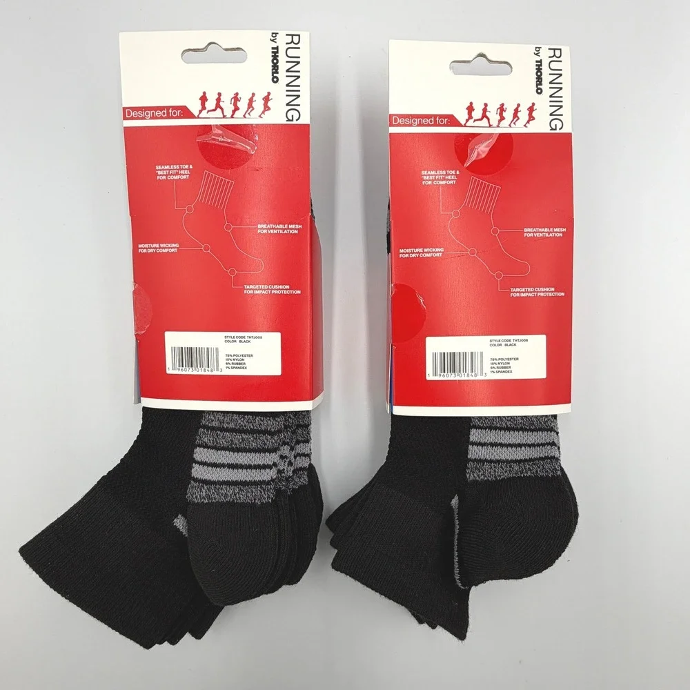 Thorlo Running Ankle Socks Mens 7-12 Black 6 Pair Pack Moderate Cushion **NEW**